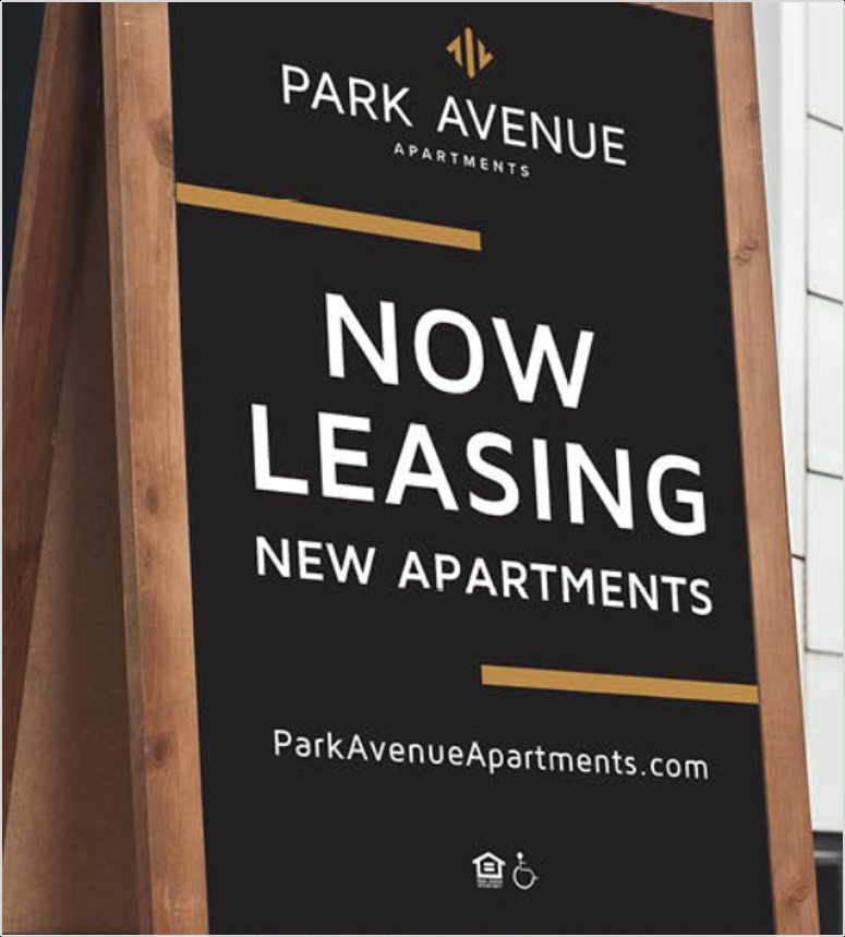 Park Avenue Now Leasing A-frame sign
